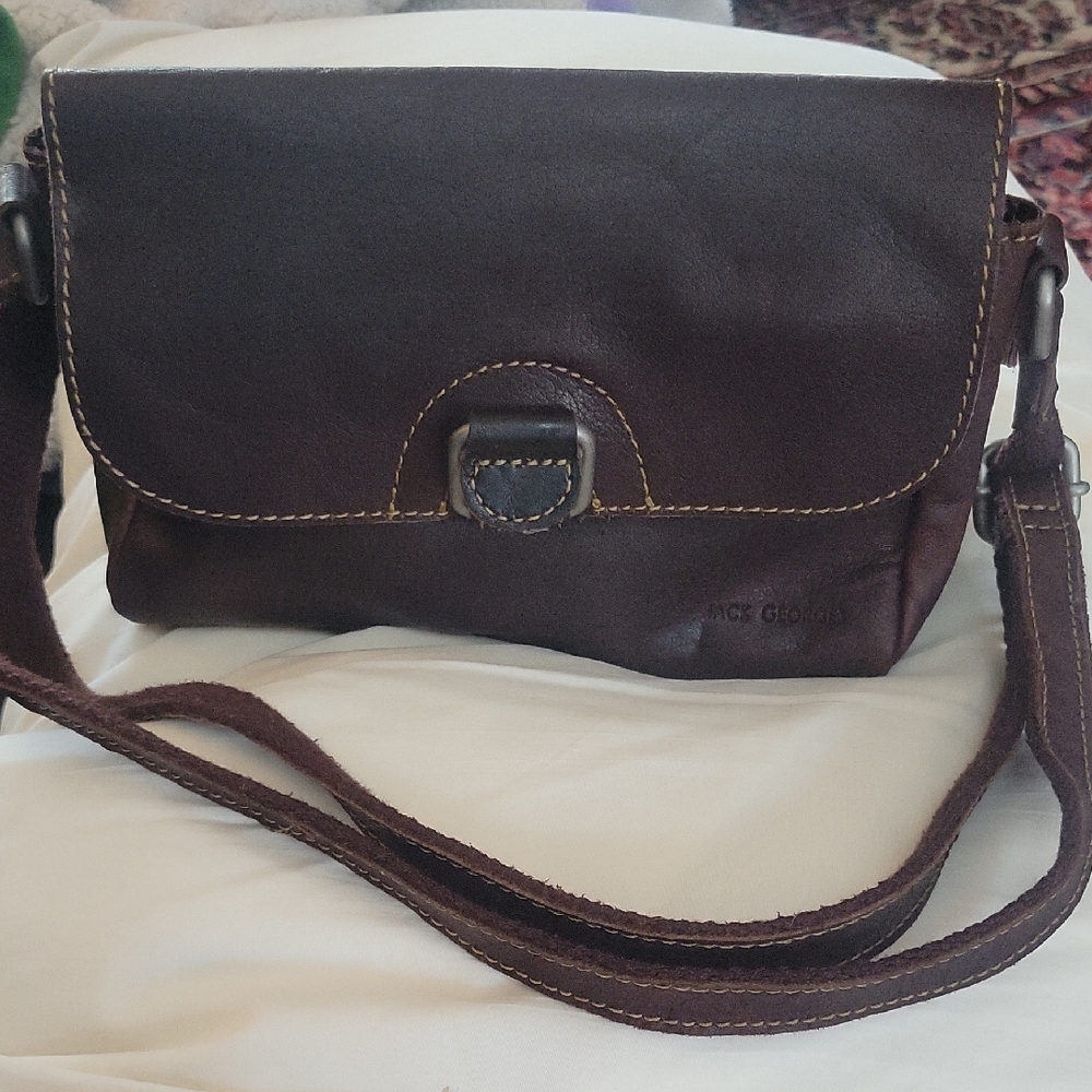 Dark Brown Leather Jack Georges Emma Petite Crossbody Bag Made In America